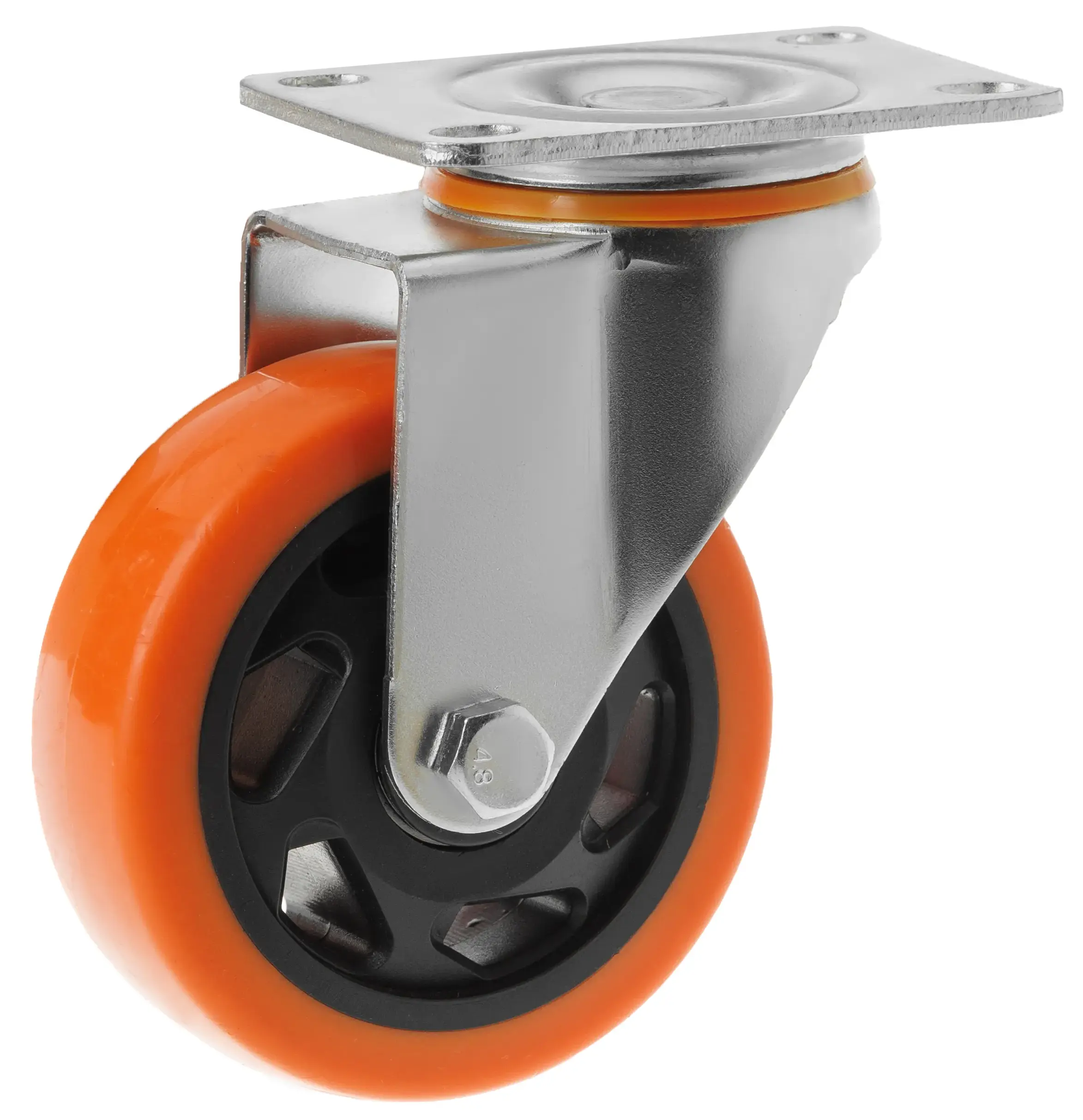 Промышленное колесо с полиуретановой шинкой, диаметр 100мм, поворотное, крепление площадка, шариковый подшипник - SCM 42